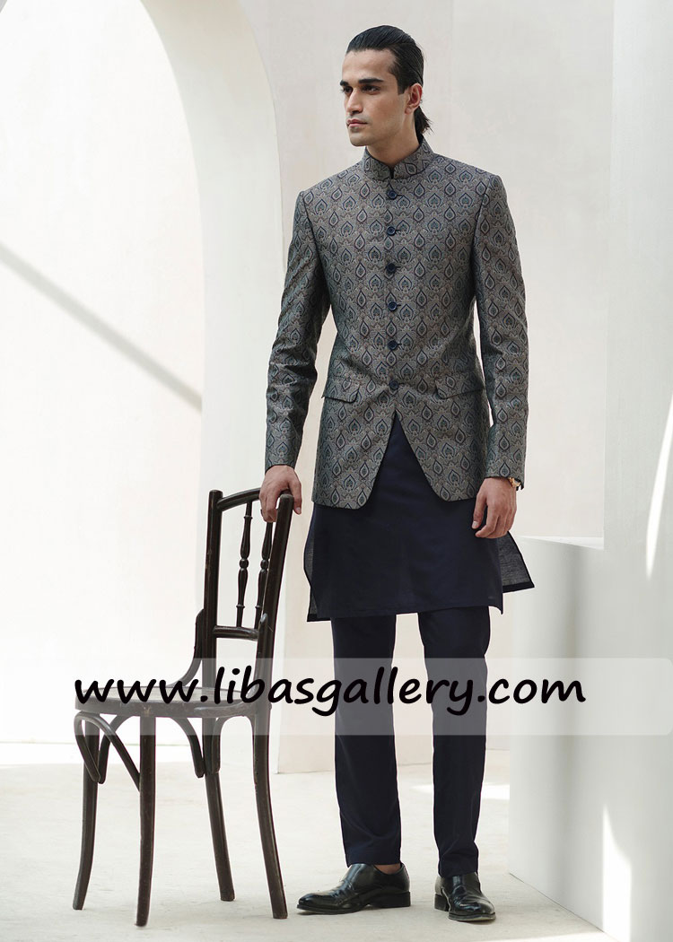 Gray jamawar prince coat for family event