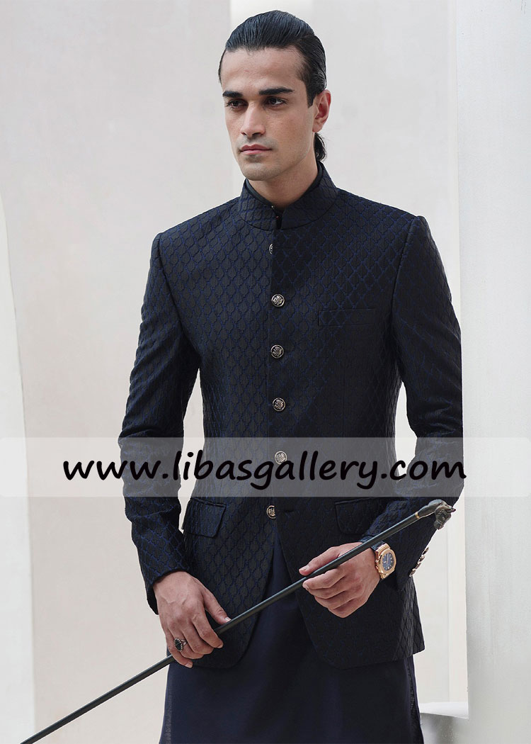 Finest Fabric black luxurious embroidered prince coat