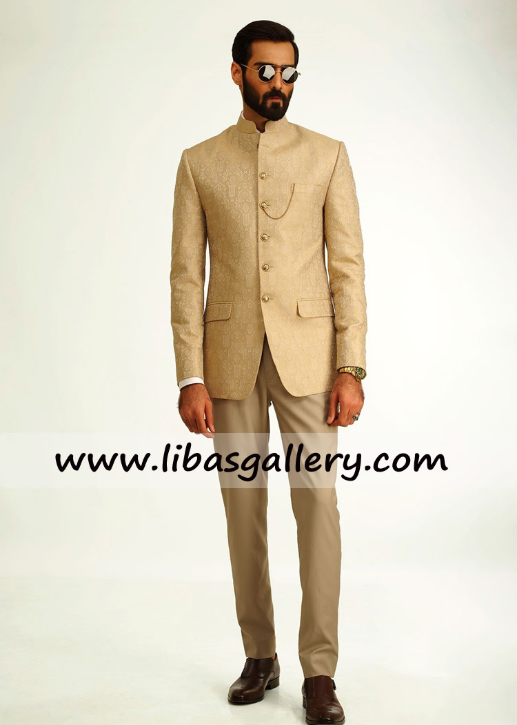 beige color prince coat for male custom made with pants for barat and walima function singapore sweden spain