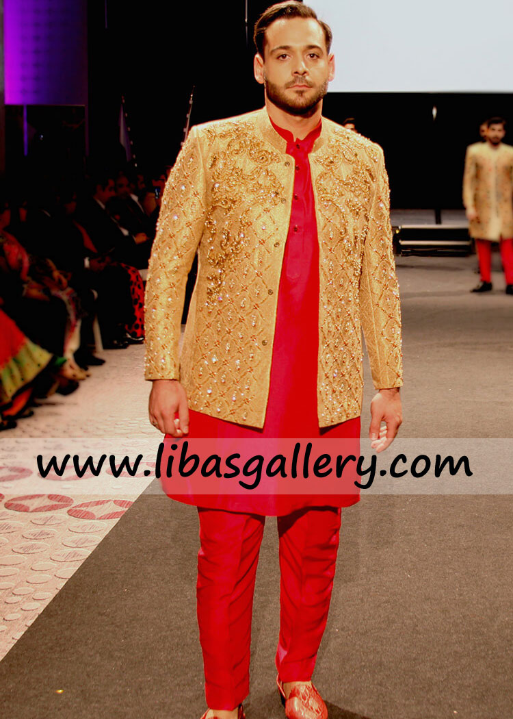 Hand embellished awesome prince coat with red inner