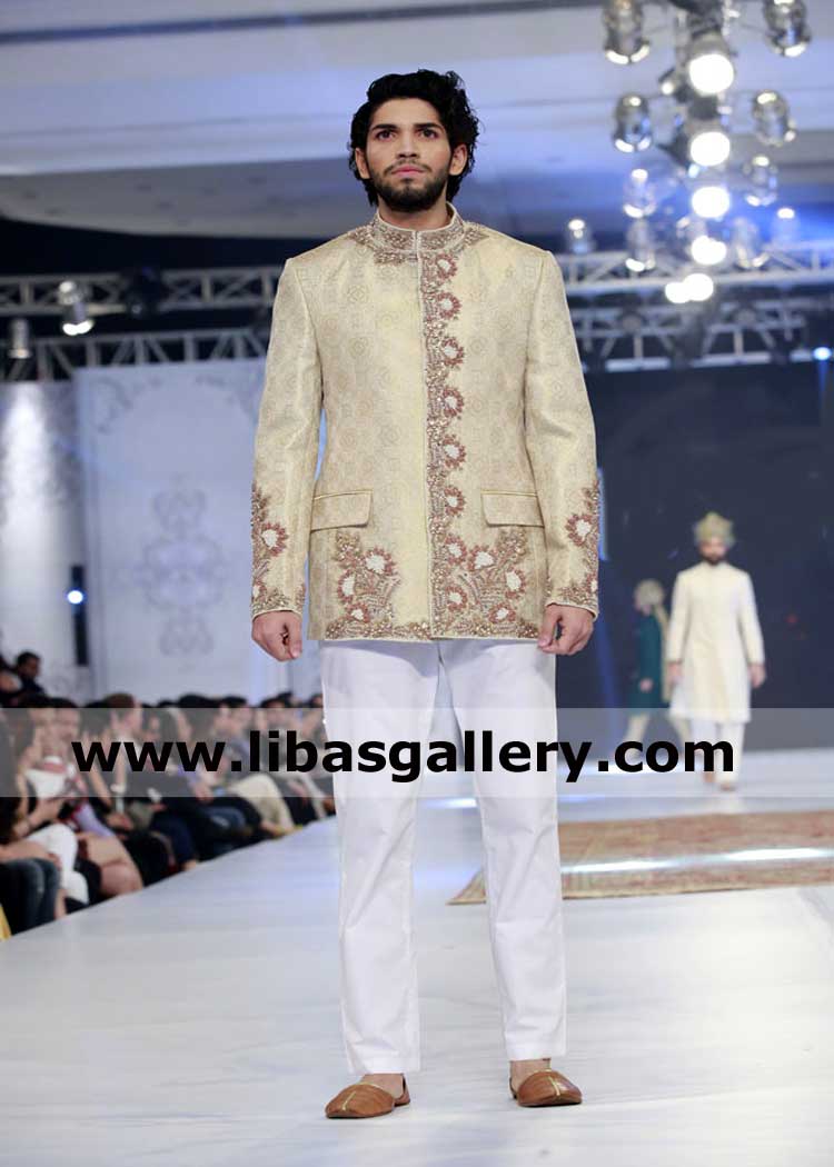 Jamawar Prince coat hand embellished for wedding