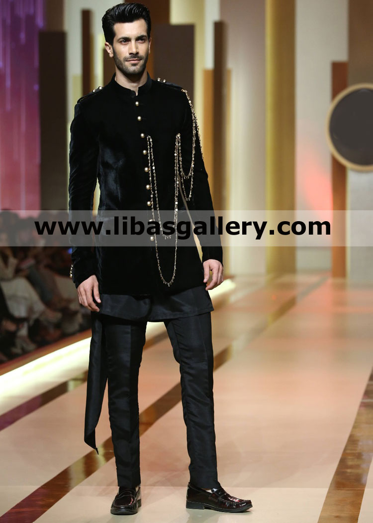 Smart Man in Black stunning velvet prince coat military style
