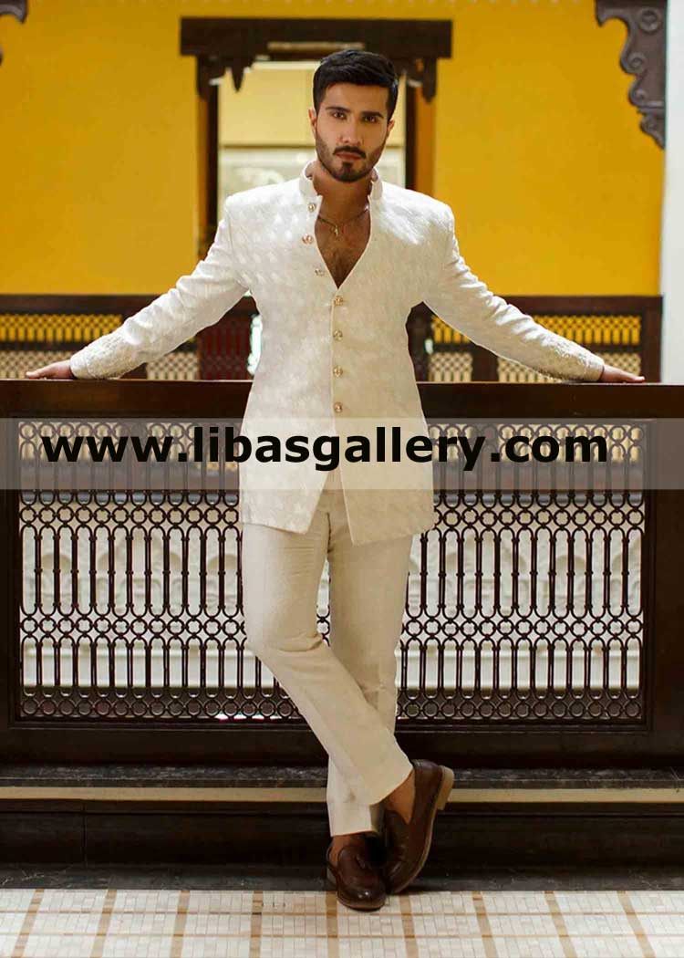 off white prince jacket full embroidered for groom nikah barat mehndi