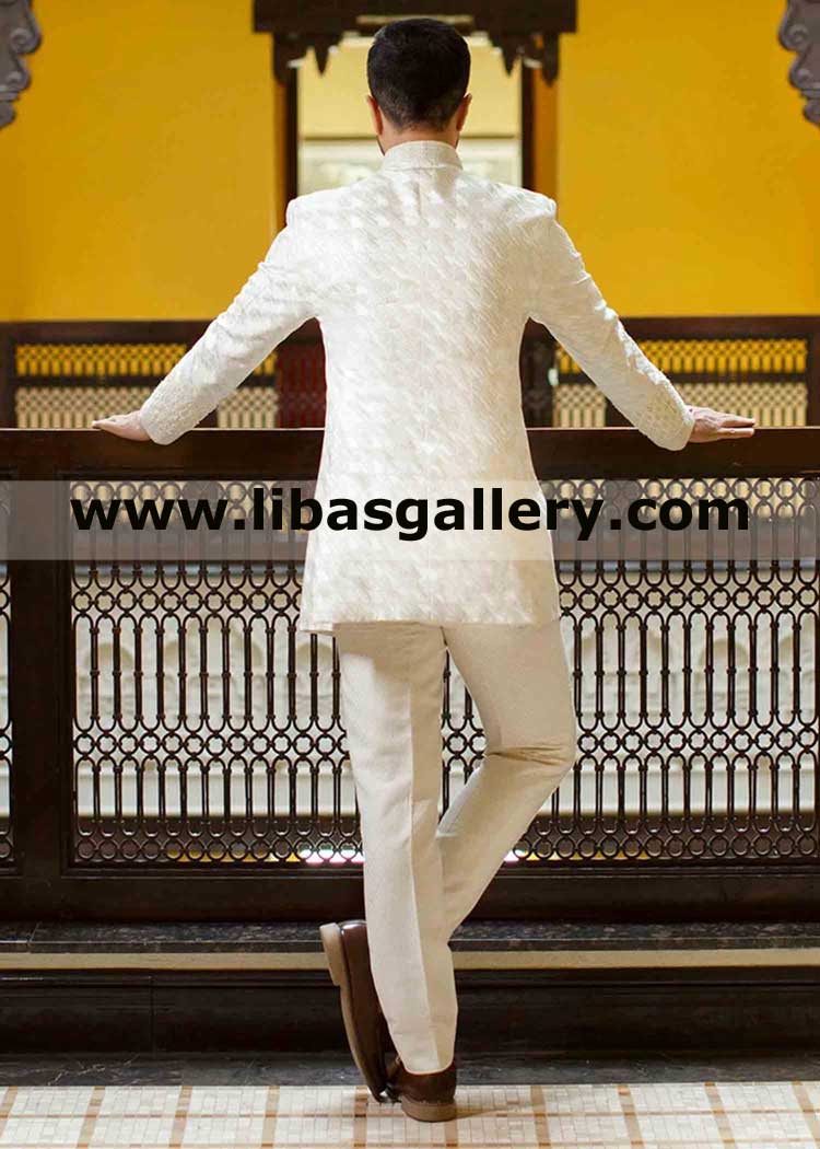 off white prince jacket full embroidered for groom nikah barat mehndi