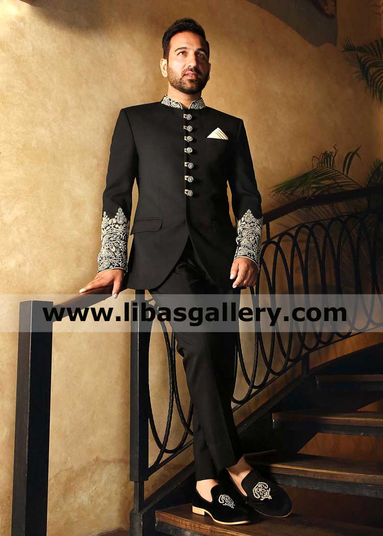 Premium Fabric Black Gents Embroidered Prince Coat