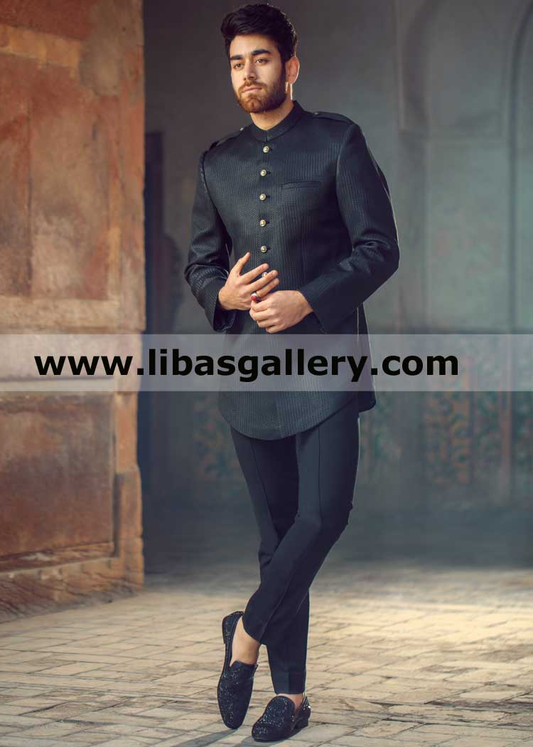 Military Style gents modern type black prince coat 