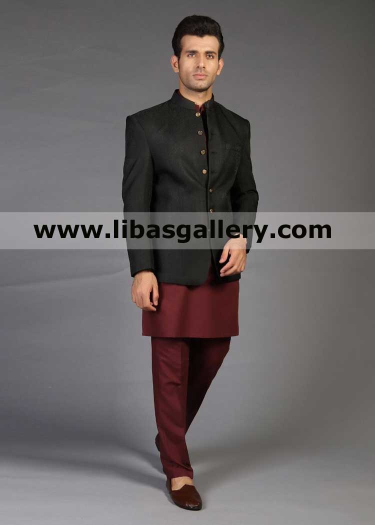 Black jamawar prince coat design for common male