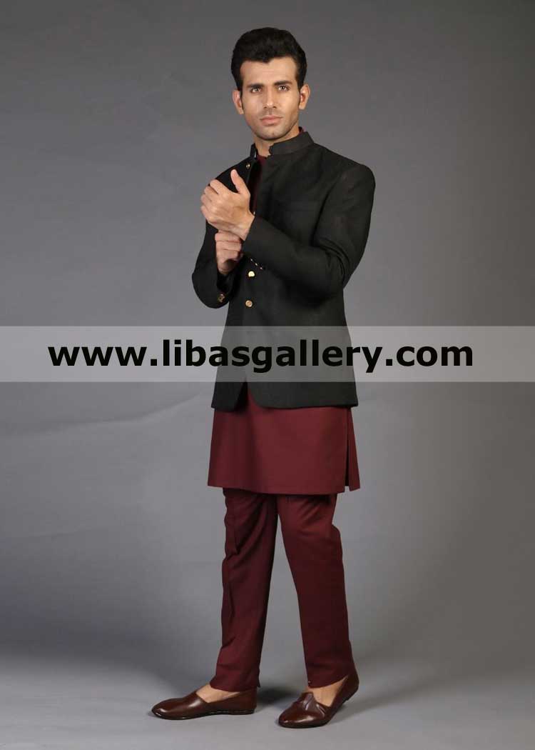 Black jamawar prince coat design for common male