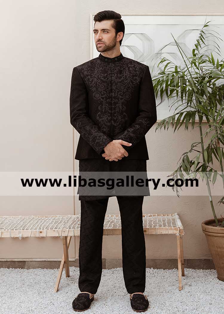 Man prince coat cotton net with finest embroidery on front collar sleeves best fit for mehndi wedding occasions uk usa dubai