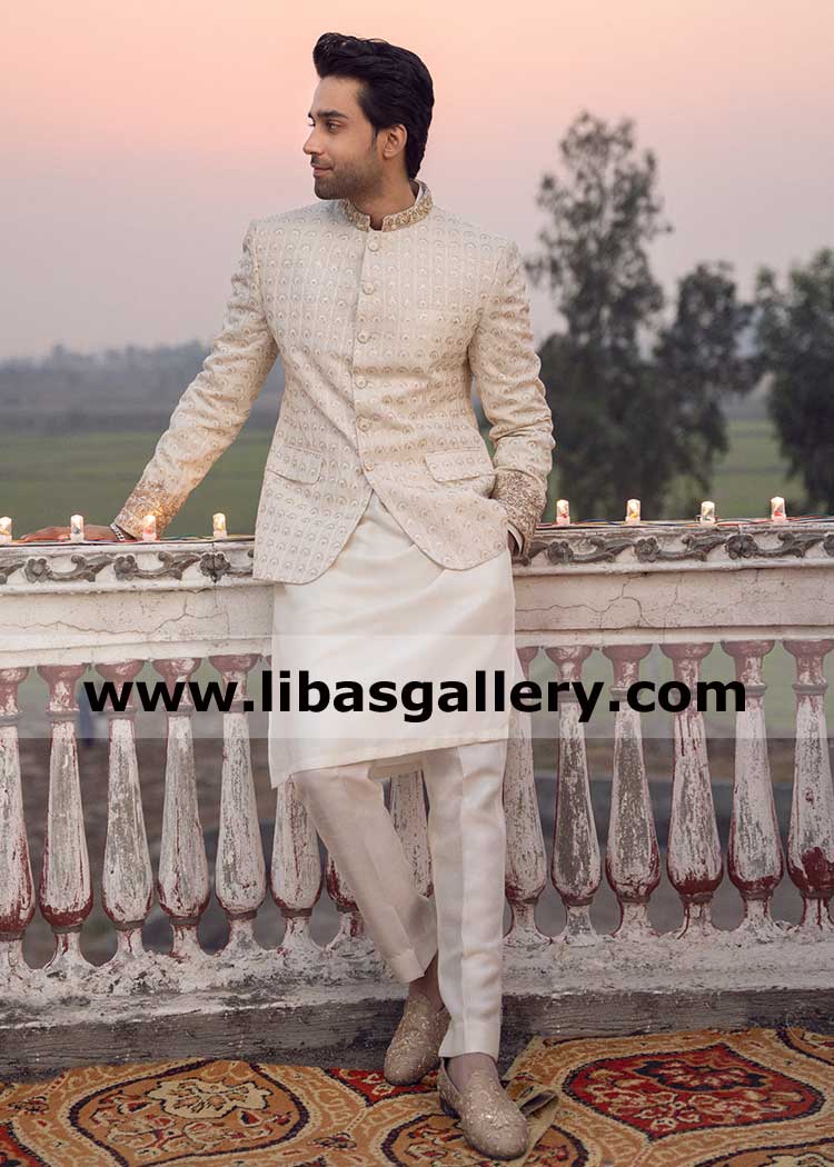 Neatly cut Wedding Prince suit adorned with subtle embellishments