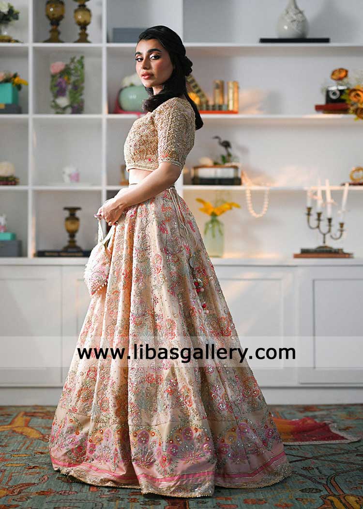 luxury raw silk hand embroidered lehenga and choli set