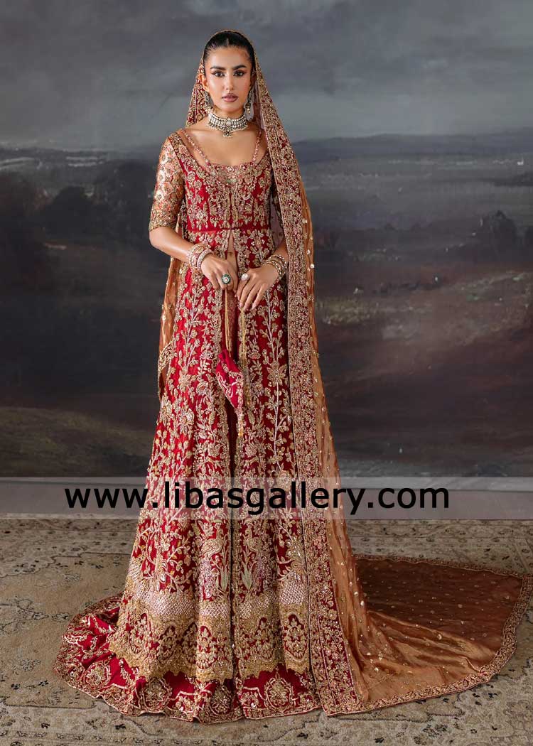 Red Bridal Peshwas with Farshi Gharara for Nikah
