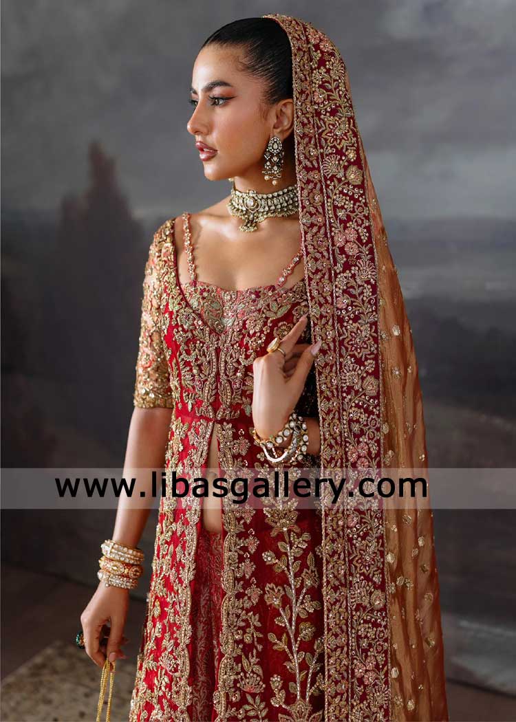Red Bridal Peshwas with Farshi Gharara for Nikah