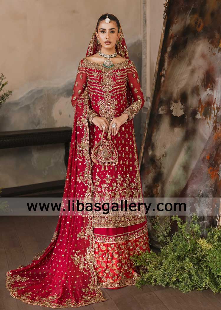 Red Farshi Bridal Lehenga with Scalloped Dupatta