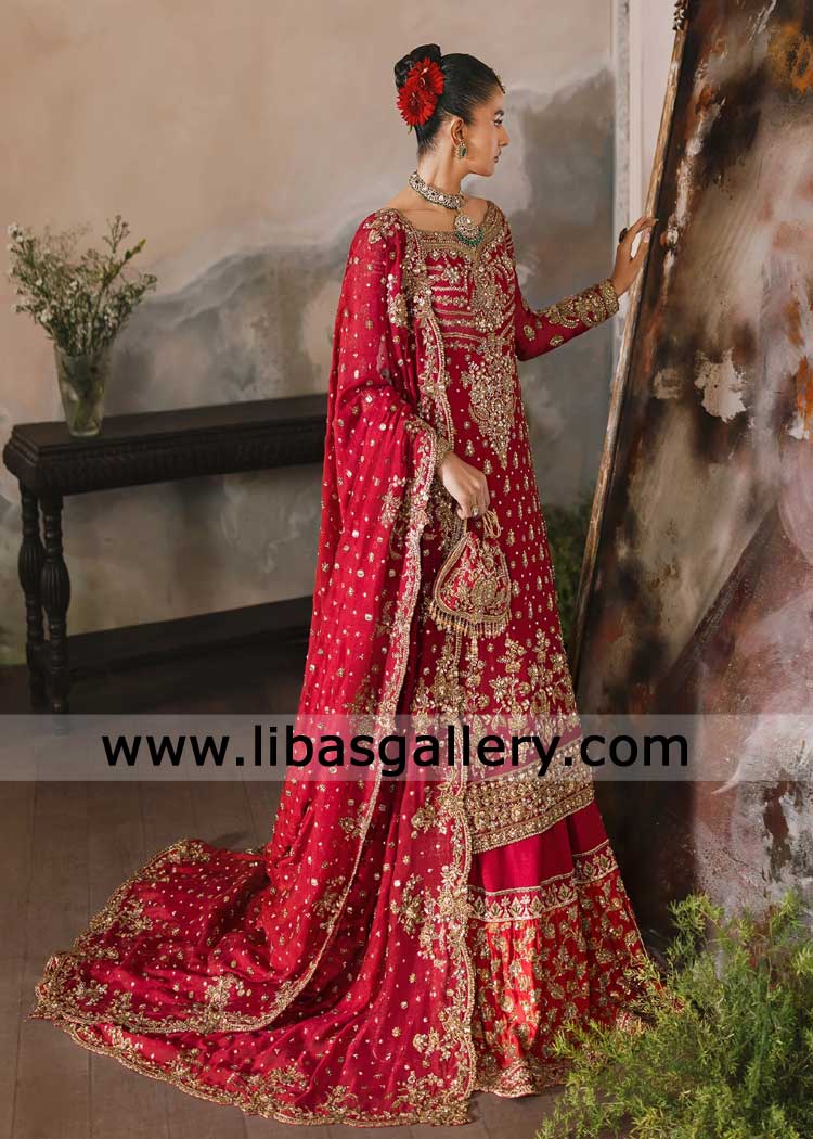 Red Farshi Bridal Lehenga with Scalloped Dupatta