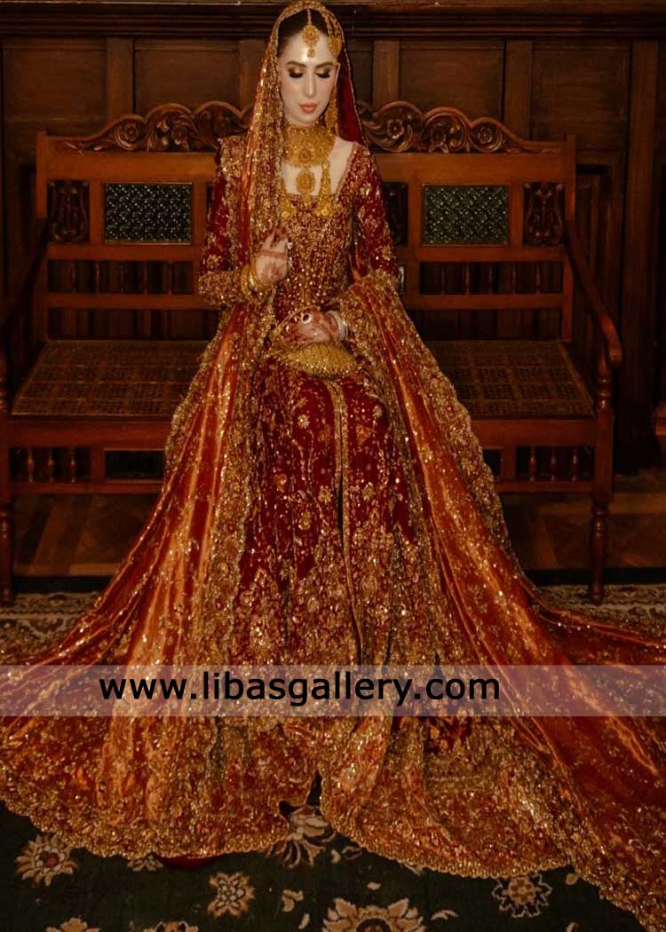 Shop red traditional bridal dress with gold hand work and jamawar farshi lehenga- Designer Bridal Dress for Nikah barat Dubai UAE Shop red traditional bridal dress with gold hand work and jamawar farshi lehenga- Designer Bridal Dress for Nikah barat Dubai UAE
