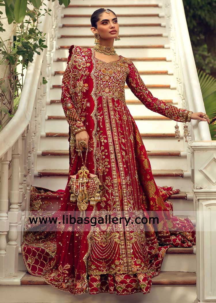 Red Kalidaar Bridal with lehenga and dupatta 