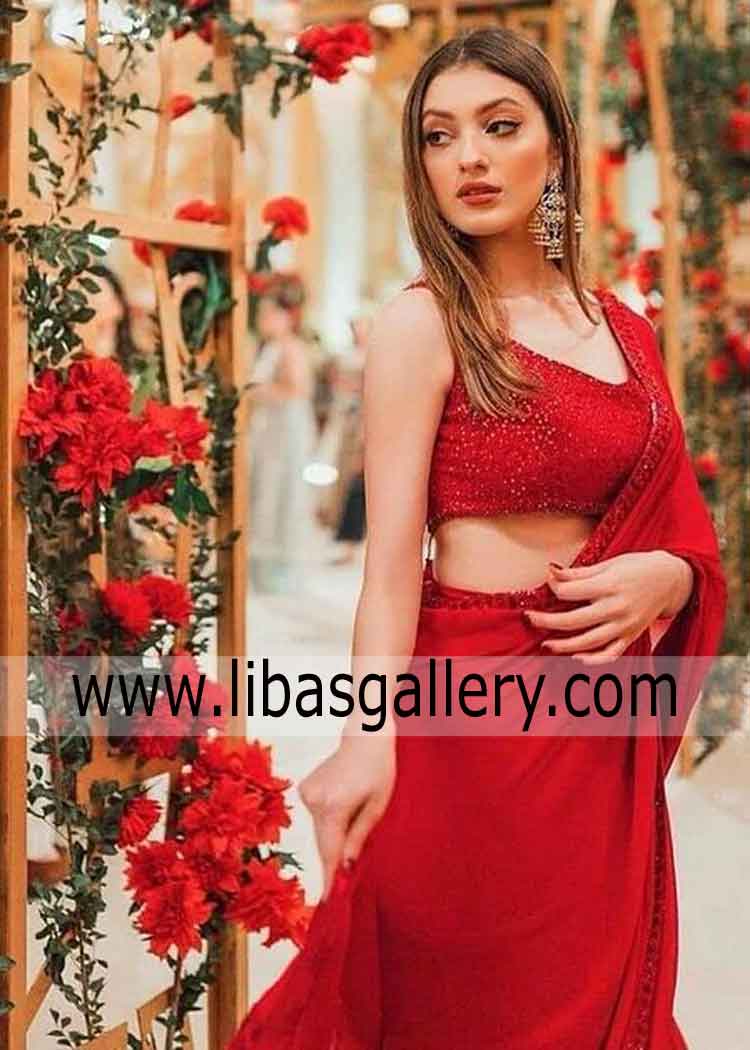 Red Pakistani beautiful Saree for fashion lover women