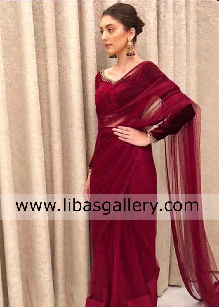 Awesome Saree Design for Women velvet blouse