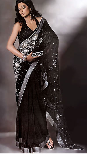 black chiffon sarees,UK Saree Boutiques,Online Boutiques UK,Pakistani designer Sarees,Saree designers UK USA Canada India