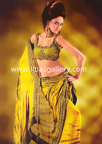 ,Charmeuse Silk Embellished Top,Indian Yellow Sari Saree Sarees