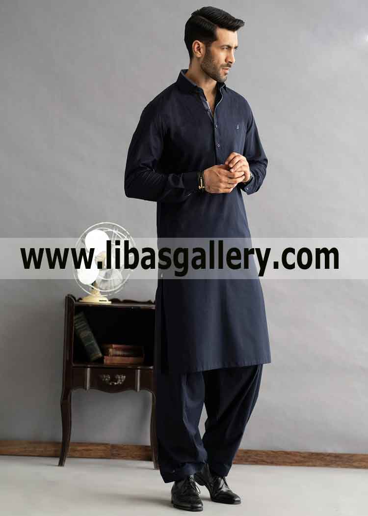 NAVY BLUE LIGHT WEIGHT KAMEEZ SHALWAR for male and boy shop online nice quality dress Pakistan Bangladesh India