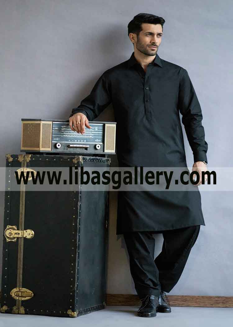 Gents black Kameez Shalwar made with high quality fabric