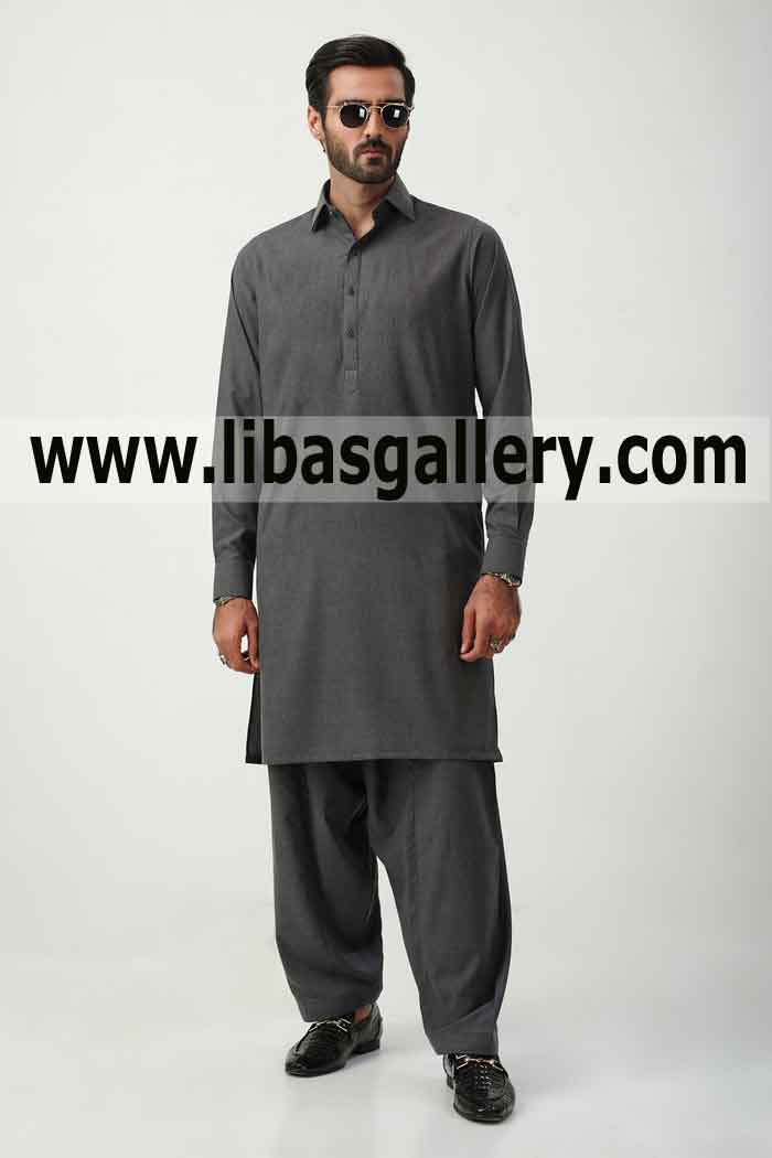 Classic grey kameez Shalwar for well dressed man