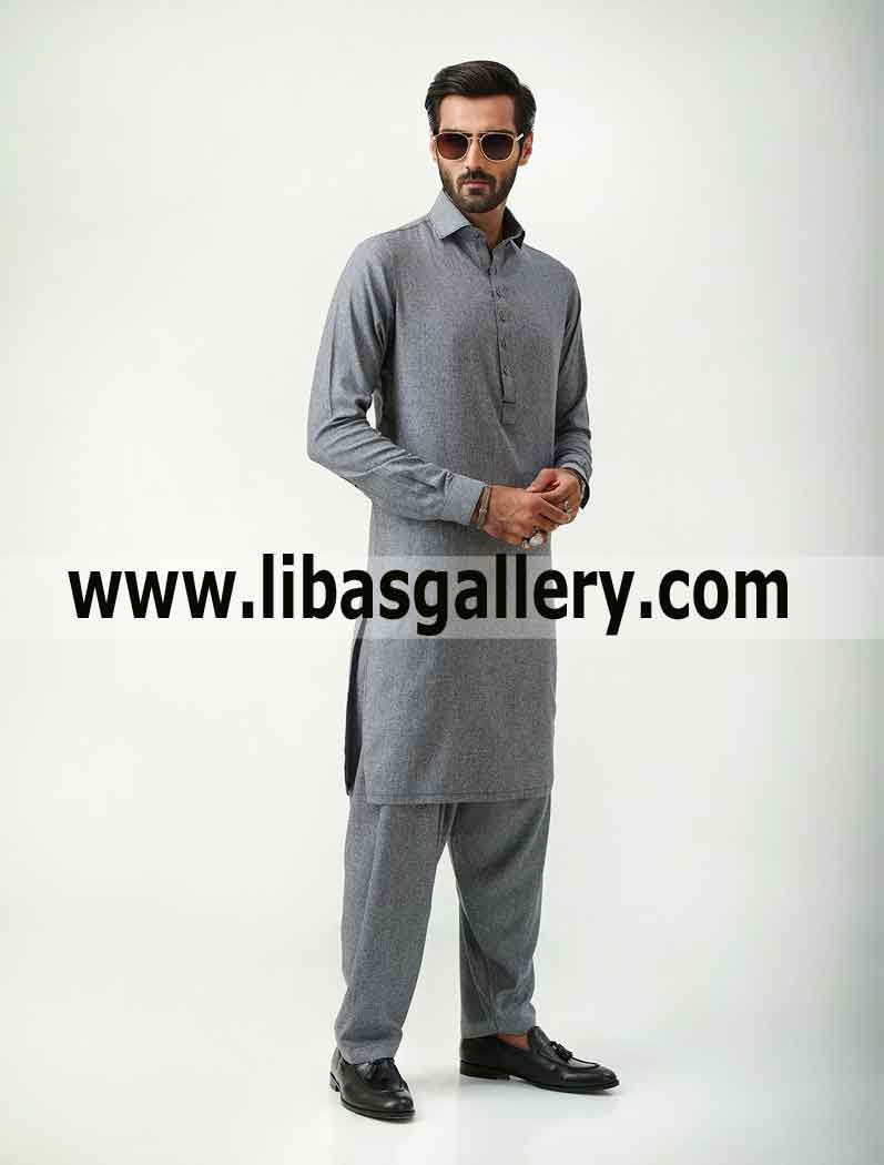 Gray kameez shalwar light weight blended fabric