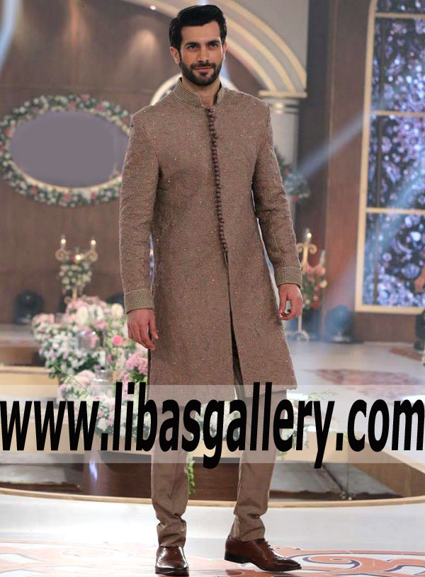 Abstemious Full Heavy Embroidered Mens Sherwani for Groom
