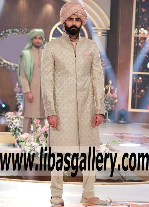 Resplendent Banarasi Jamawar Groom Sherwani for Wedding and Special Occasions