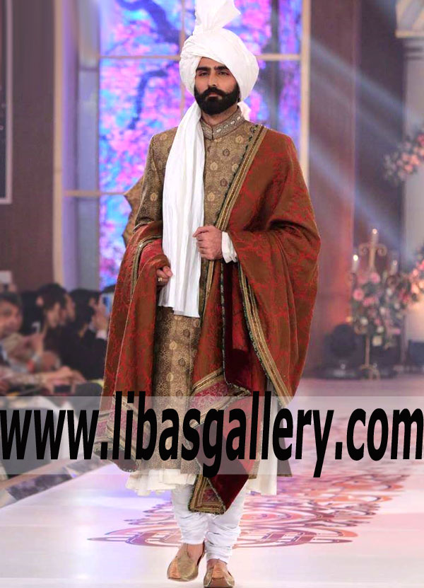 Alluring banarsi jamawar wedding sherwani available on sale price for groom nikah barat Saudi Arabia Qatar Kuwait