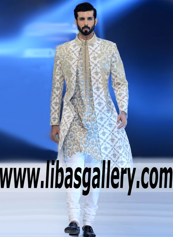 Royal Style Gold Embellished Button less wedding jacket for groom dulha nikan barat event shop online UK USA Canada