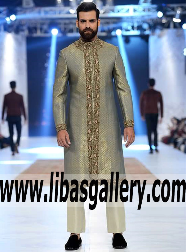 Elegant Groom Banarasi Jamawar Sherwani for Wedding and Special Events