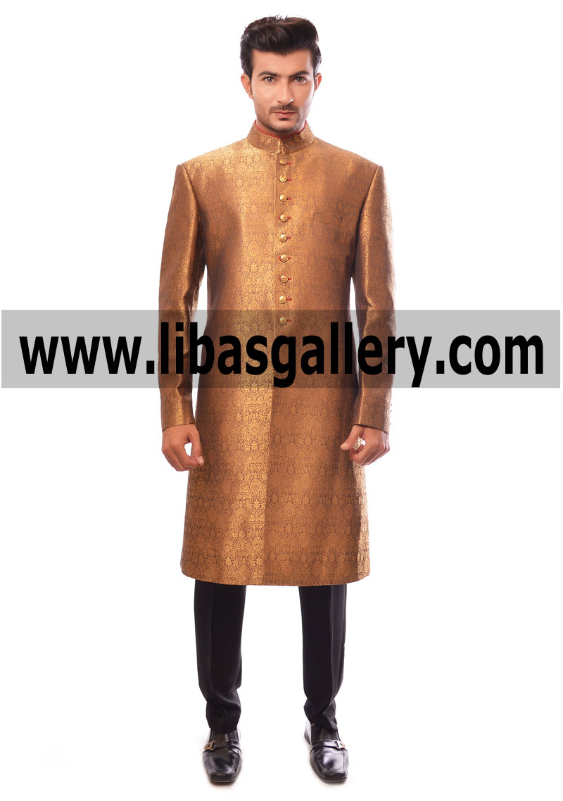 Groom Mad for Designer Sherwani Suit to Wear on Wedding Nikah Day with Trouser Shoes