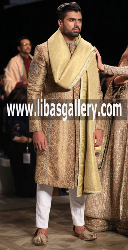 New Winter Season Jamawar Wedding sherwani for Groom with Jamawar Sh