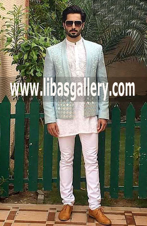 light shade Groom embroidered jacket 2018 with embroidered kurta and pajama best for occasion party function Wedding Huntsville Athens USA