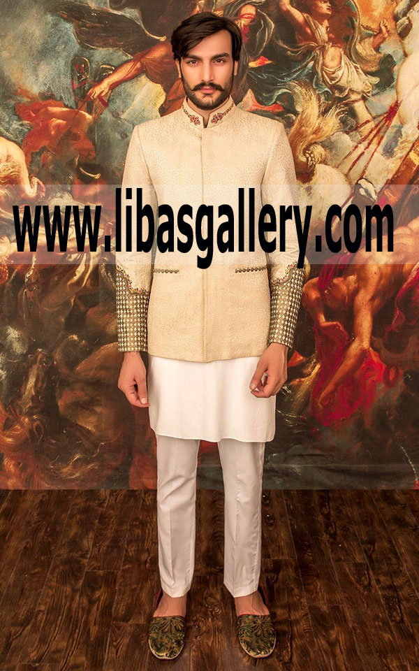 Indo Western Style Wedding Sherwani Suit for Groom Dulha Nosha