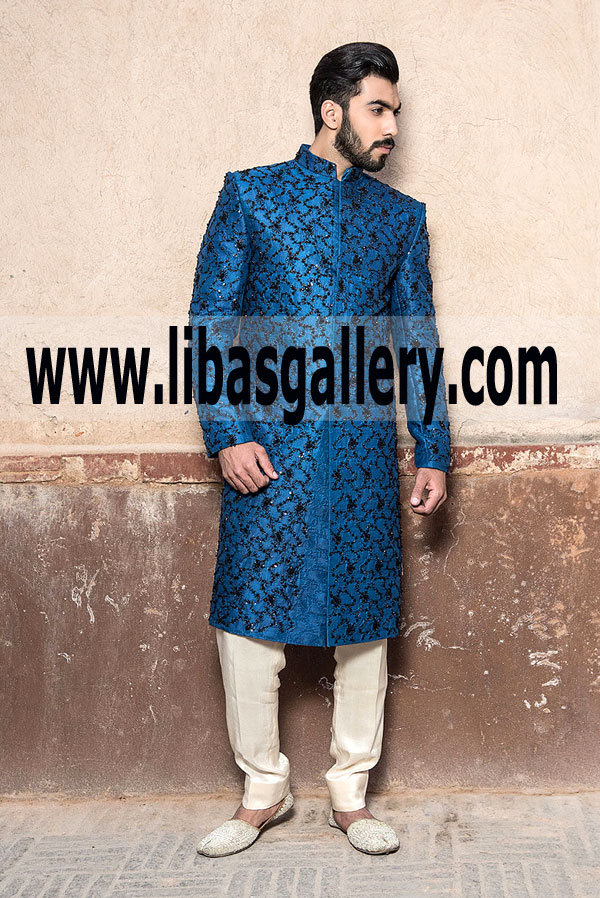 Blue Color Groom Wedding Sherwani 2018 A