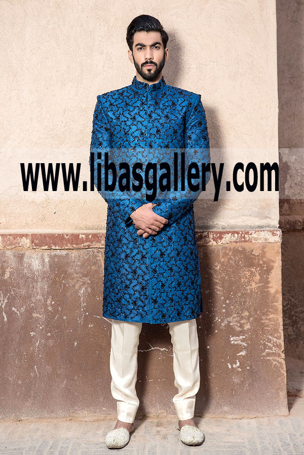 Blue Color Groom Wedding Sherwani 2018 A
