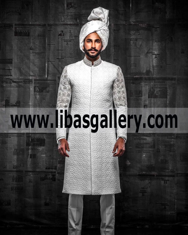 Embroidered Light Color Sherwani Suit 2018 A