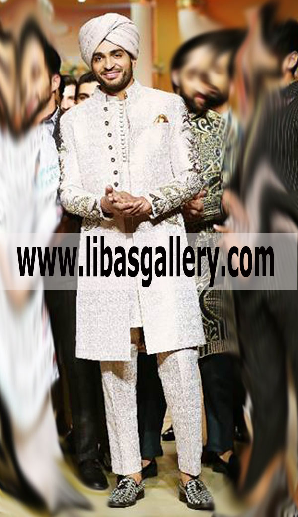 Stylish off white Wedding sherwani for Groom 2018