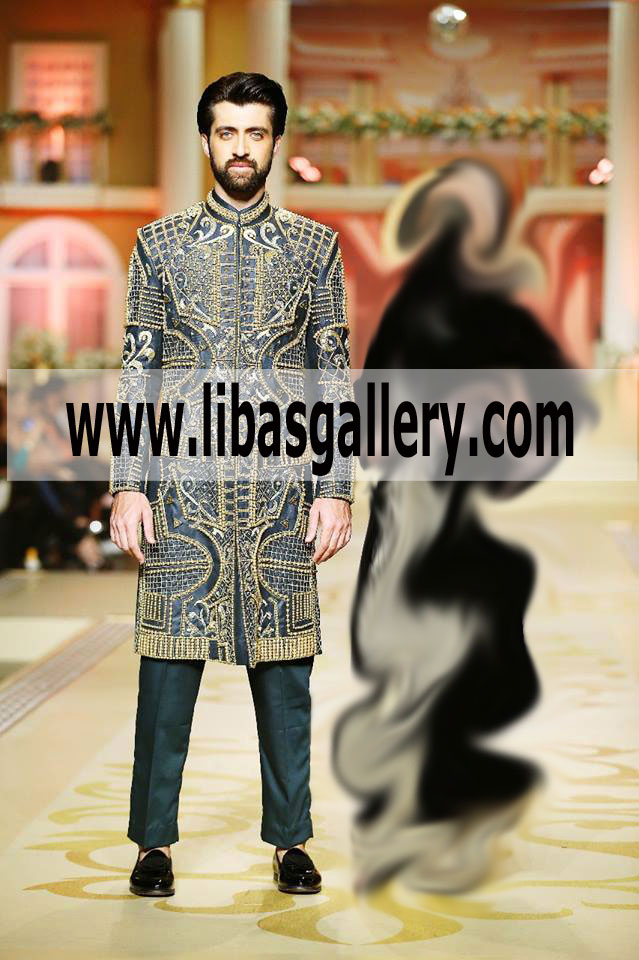 heavy embellished sherwani for dulha groom nosha shahbala Qatar Oman Bahrain 2018 Men