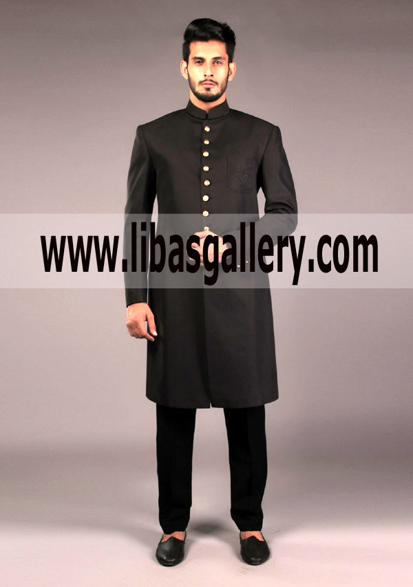 Amir Adnan Premium Suiting Moonless Night Classic Fit Sherwani 2018 for Groom Sugarland USA America