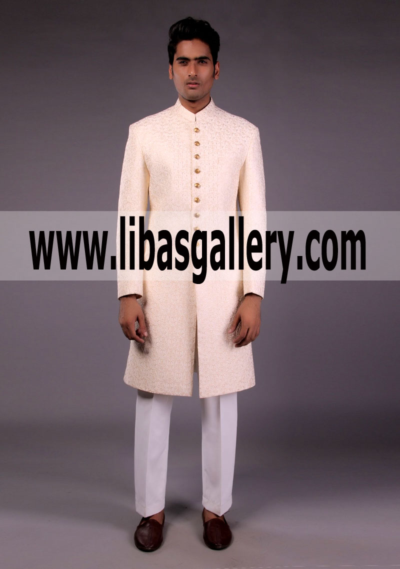 Attractive Suiting Cream Sherwani for Groom 2018