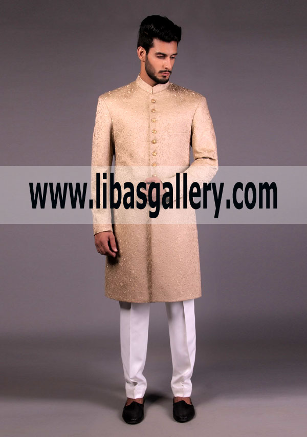 Graceful Satin Sherwani Beige Color for Groom 2018