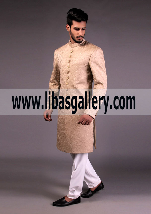 Graceful Satin Sherwani Beige Color for Groom 2018