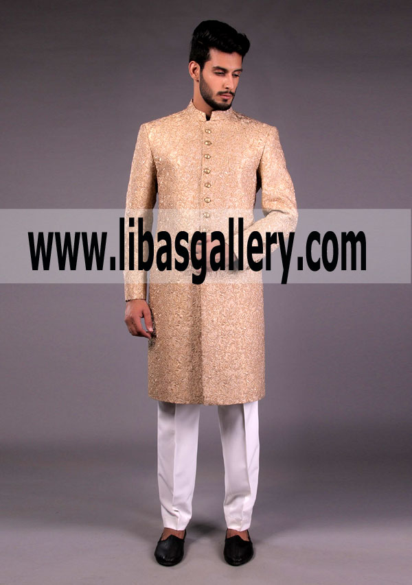 Amir Adnan heart Catching Wedding Sherwani  for Groom in jamawar fabric perth Sydney Australia