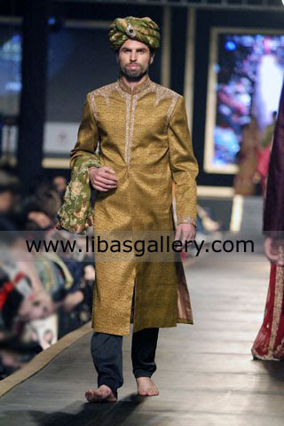 Golden Wedding Sherwani for Urgent Barat