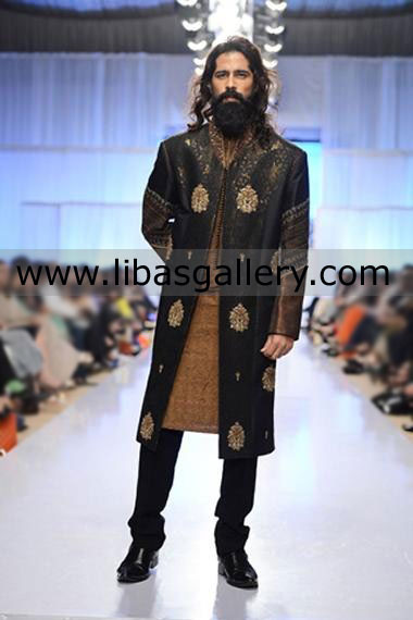 Tremendous Jamawar Groom Wedding Sherwani multiple color sleeves